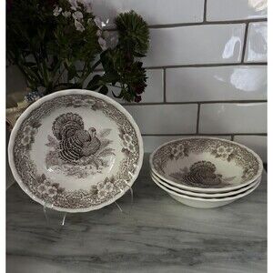 4 Queen’s Myott Thanksgiving Turkey cereal / soup bowls Myott factory Archive